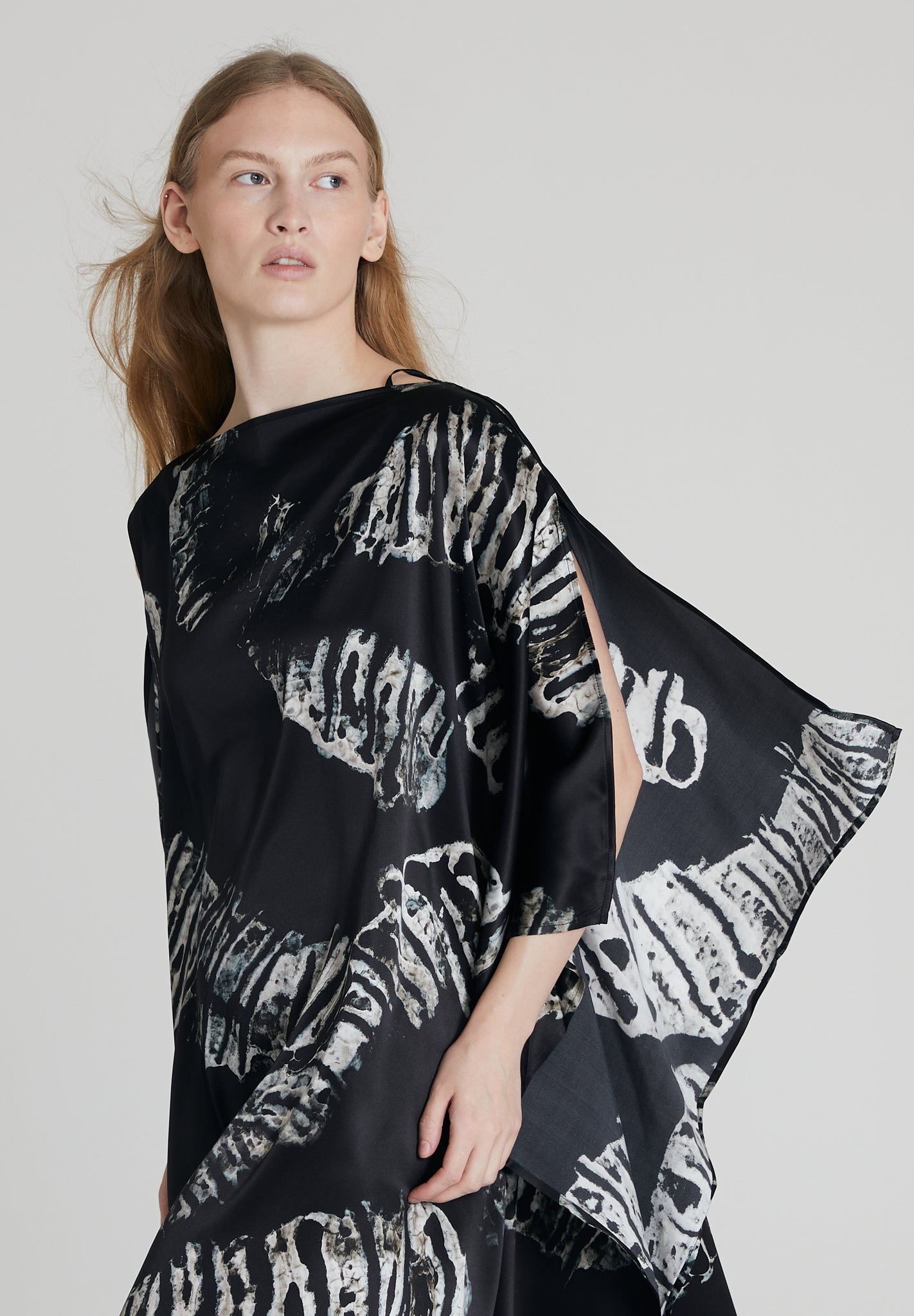 Majestic Silk Dress - Black & Silver Moth