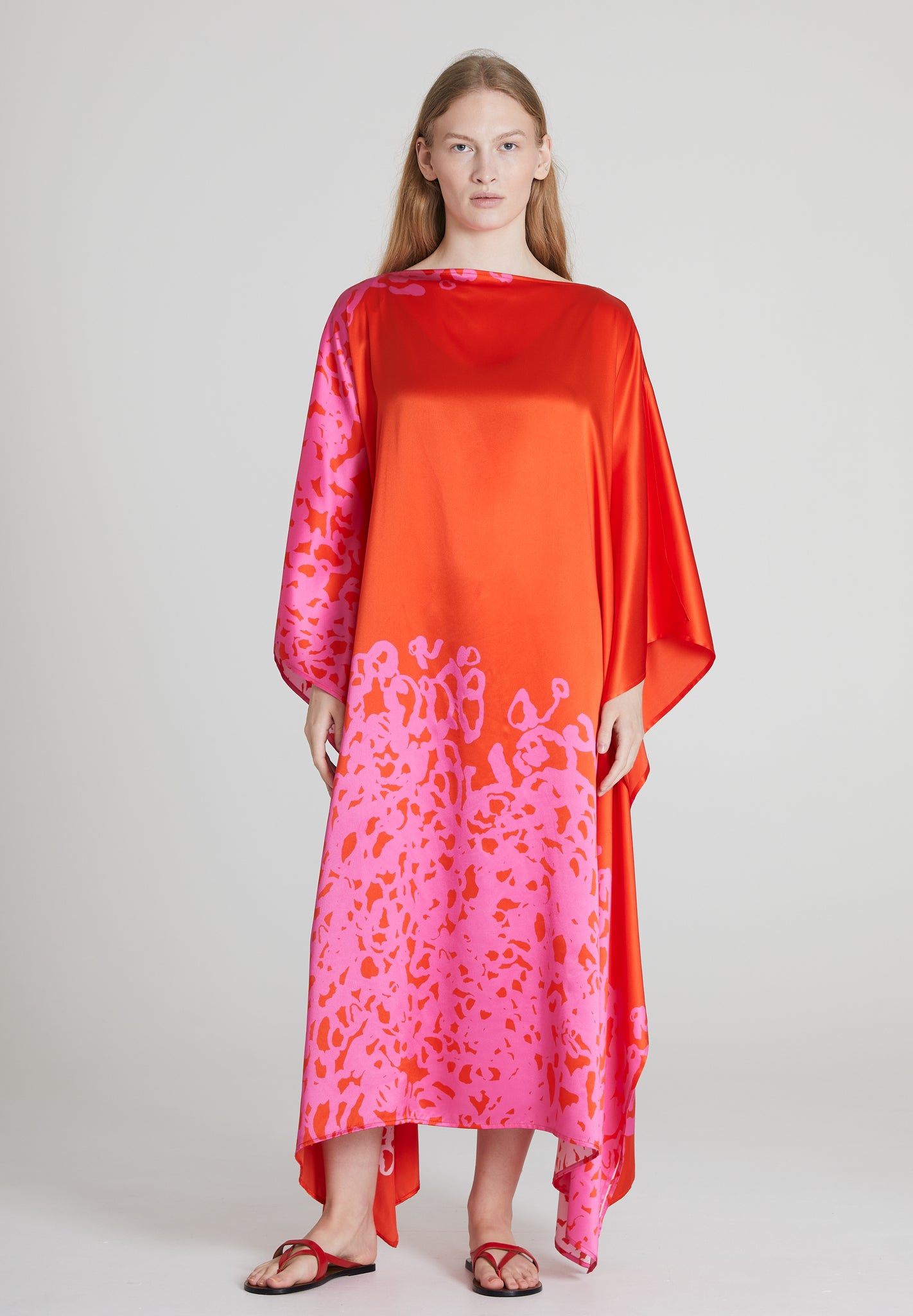 Majestic Silk Dress - Fiery Red & Pink