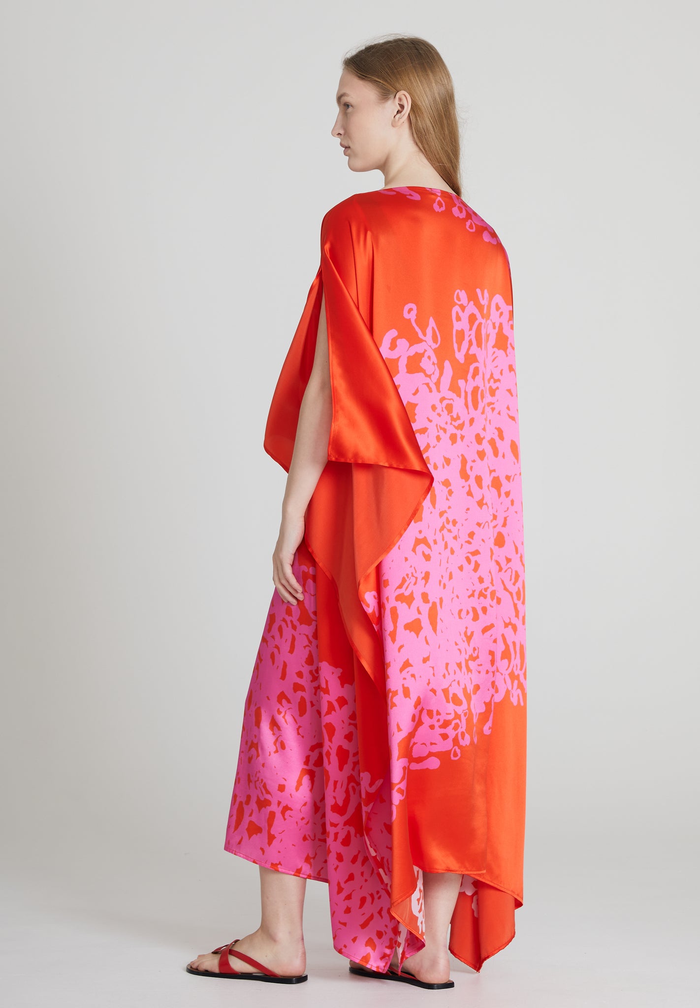 Majestic Silk Dress - Fiery Red & Pink