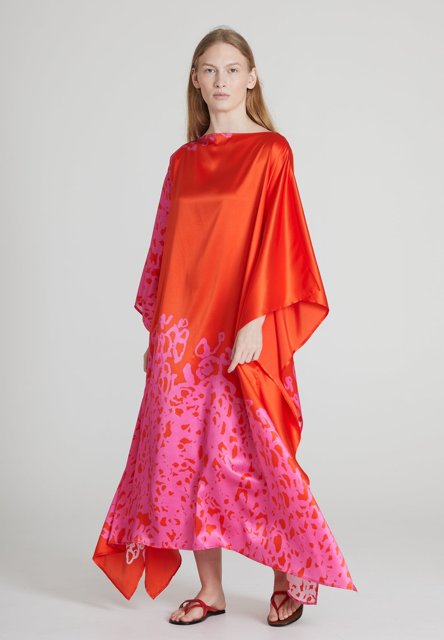 Majestic Silk Dress - Fiery Red & Pink