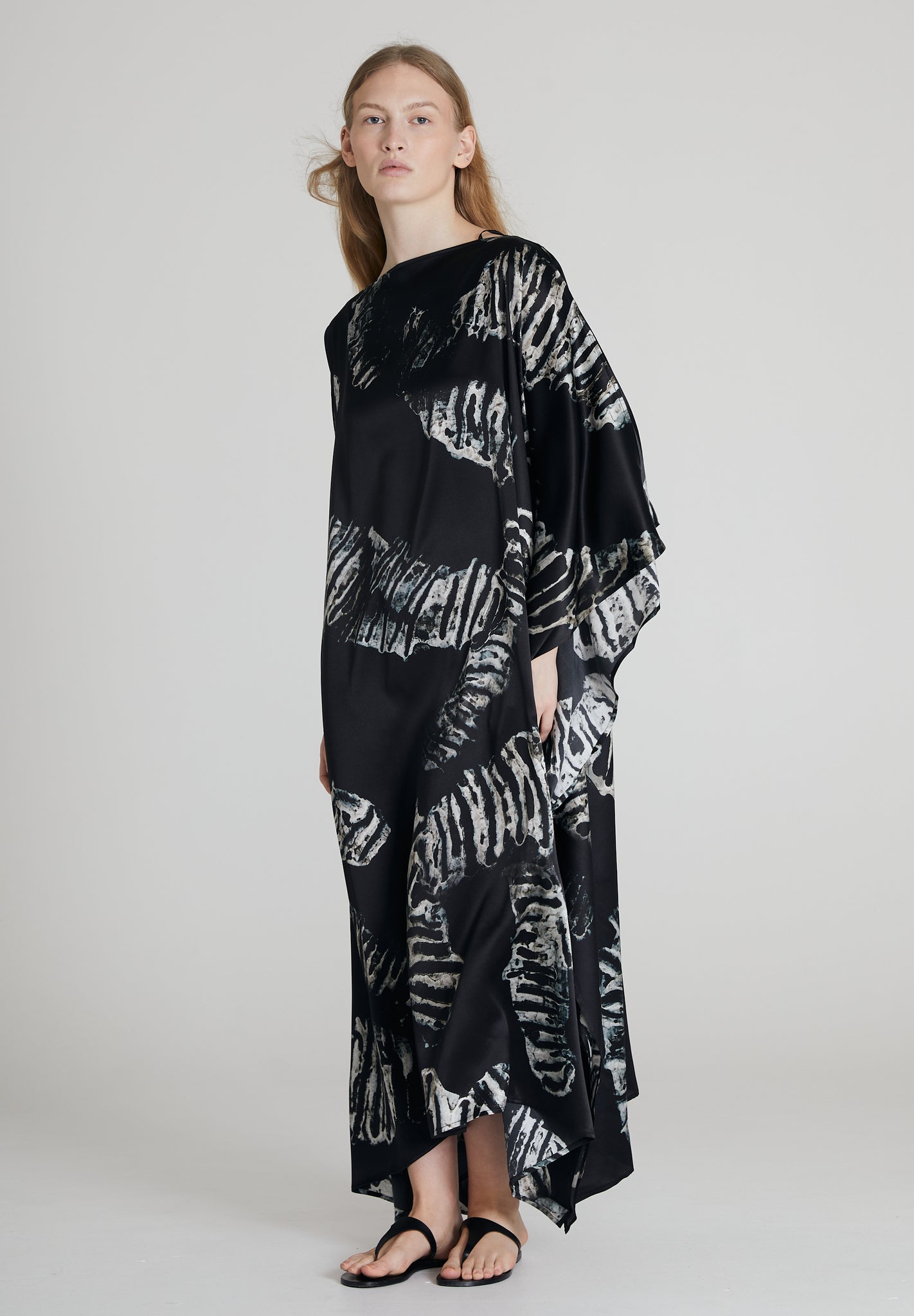 Majestic Silk Dress - Black & Silver Moth