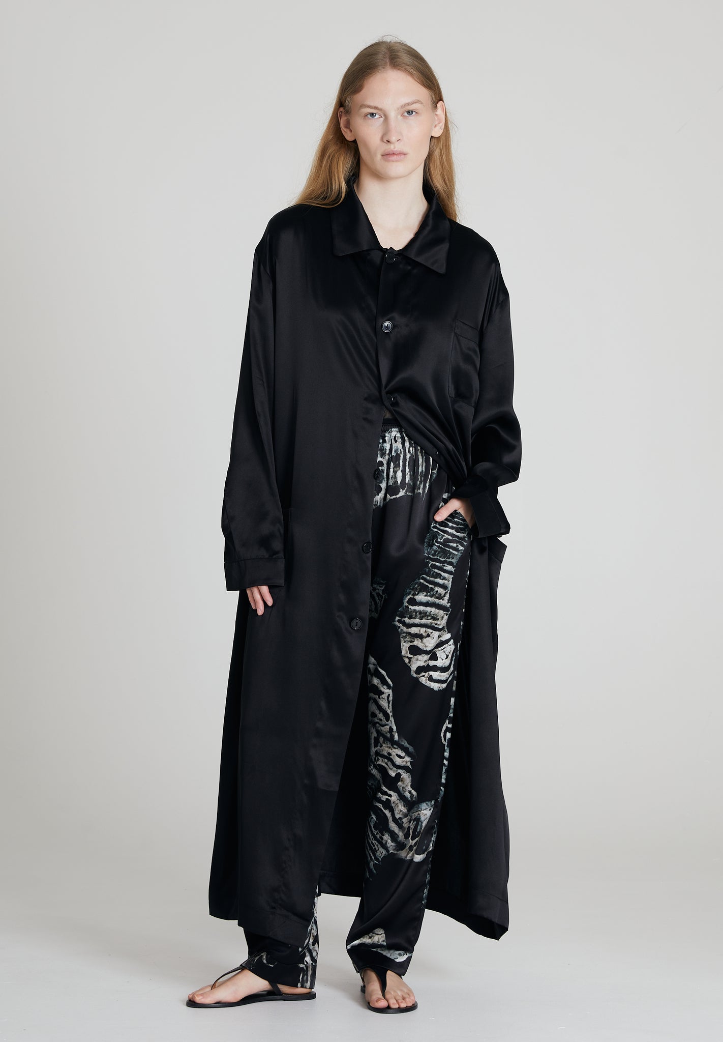 Classic Black silk robe Women