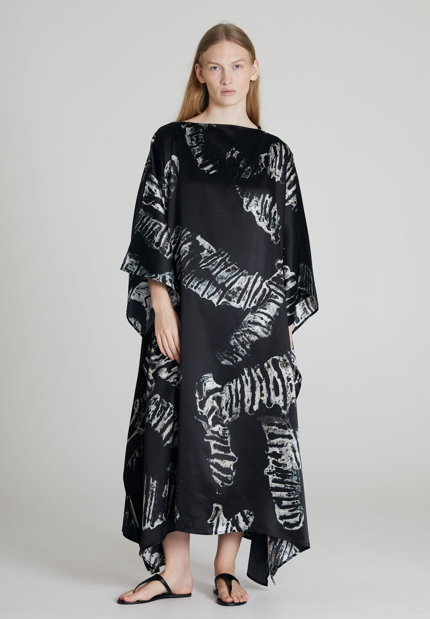 Majestic Silk Dress - Black & Silver Moth