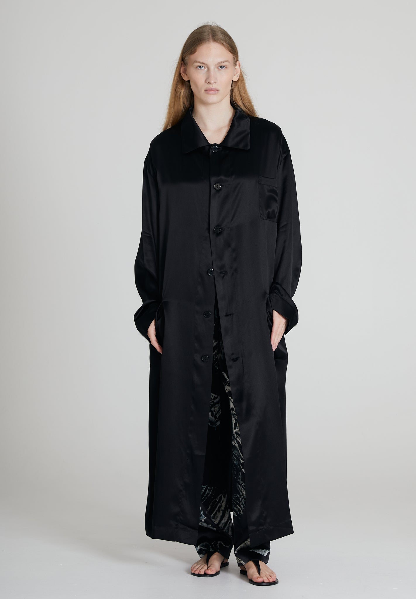 Classic Black silk robe Women