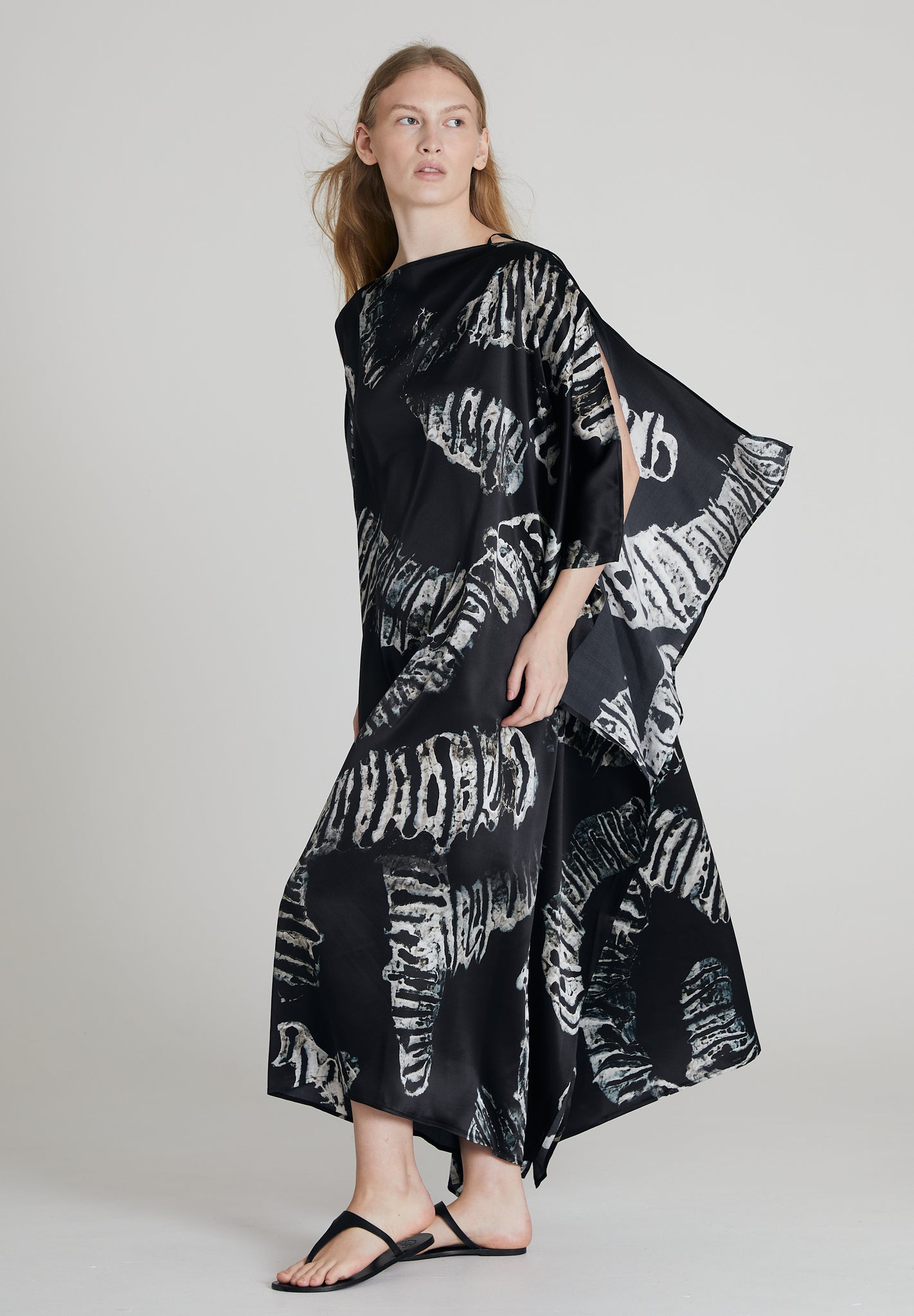 Majestic Silk Dress - Black & Silver Moth